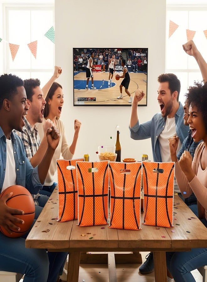 DOPENSPI 50PCS Basketball Gift Bags with Handle, 9.8x6.7in Plastic Basketball Goodie Bags Basketballs Party Favor Bag Basketballs Themed Parties Supplies for Birthday Sport Theme Party Decorations - Image 4